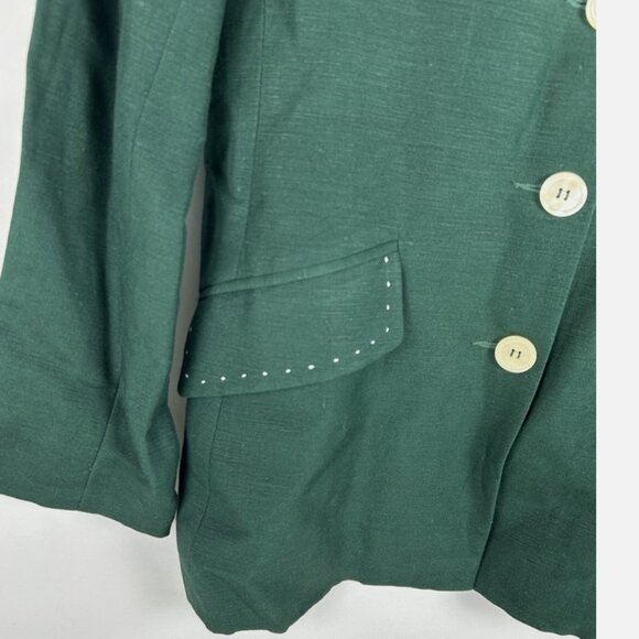 NWT Vtg Esprit Dark Green Linen Blend Blazer Jacket Sz L Pockets Button Up Lined - Picture 3 of 5